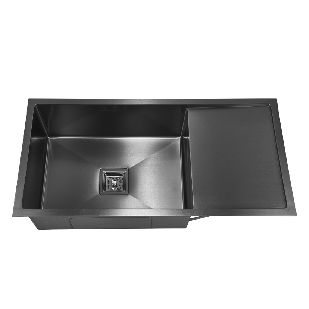 HOOTIC PEARL TUFF 37x18x9 SS304 Black Single Bowl Sink With Drain Board