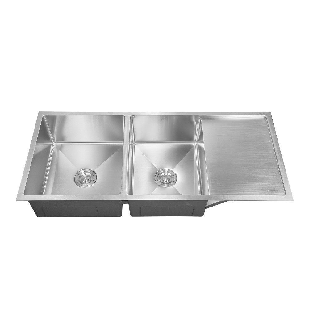 HOOTIC EXOTIC TUFF 46x20x9 SS304 Satin Double Bowl Sink With Drain Board