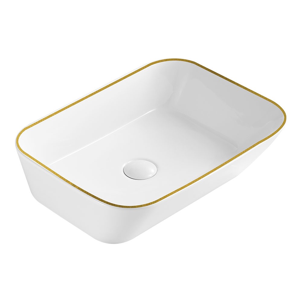 Aurum ENVER KA0456-GRM Glossy Gold Rim & White Counter Top Wash Basin