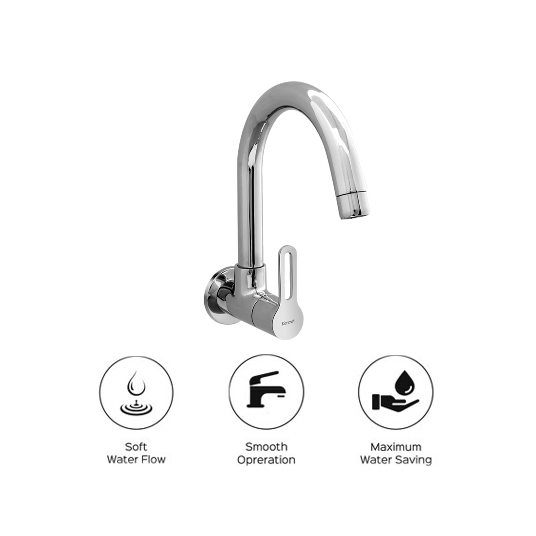 Kerovit Curve KB1711025 Sink Cock With Swivel Spout and Flange