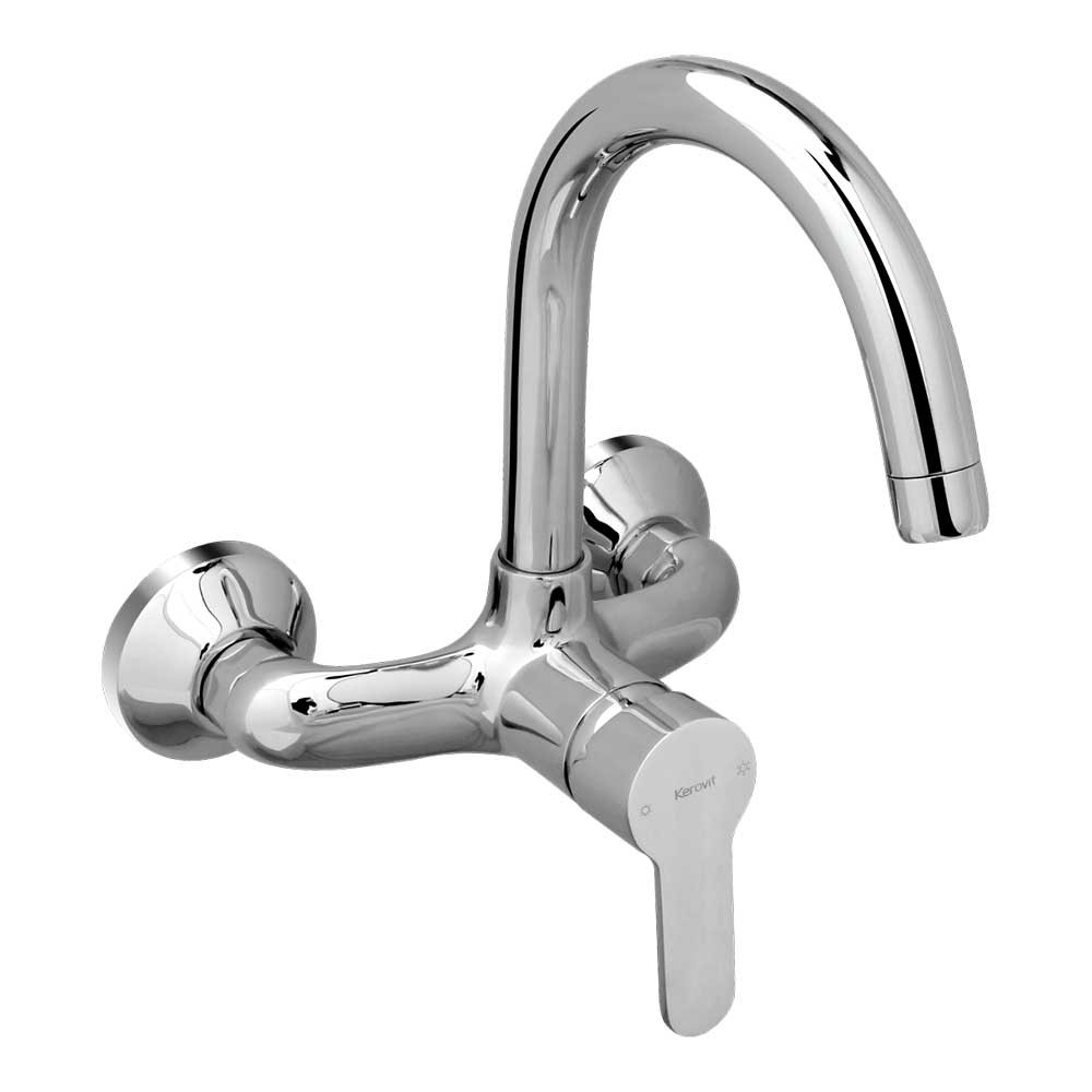 KEROVIT CURVE PLUS KB2711038 Wall Mounted Sink Mixer with Swivel Spout & Flanges - Single Lever