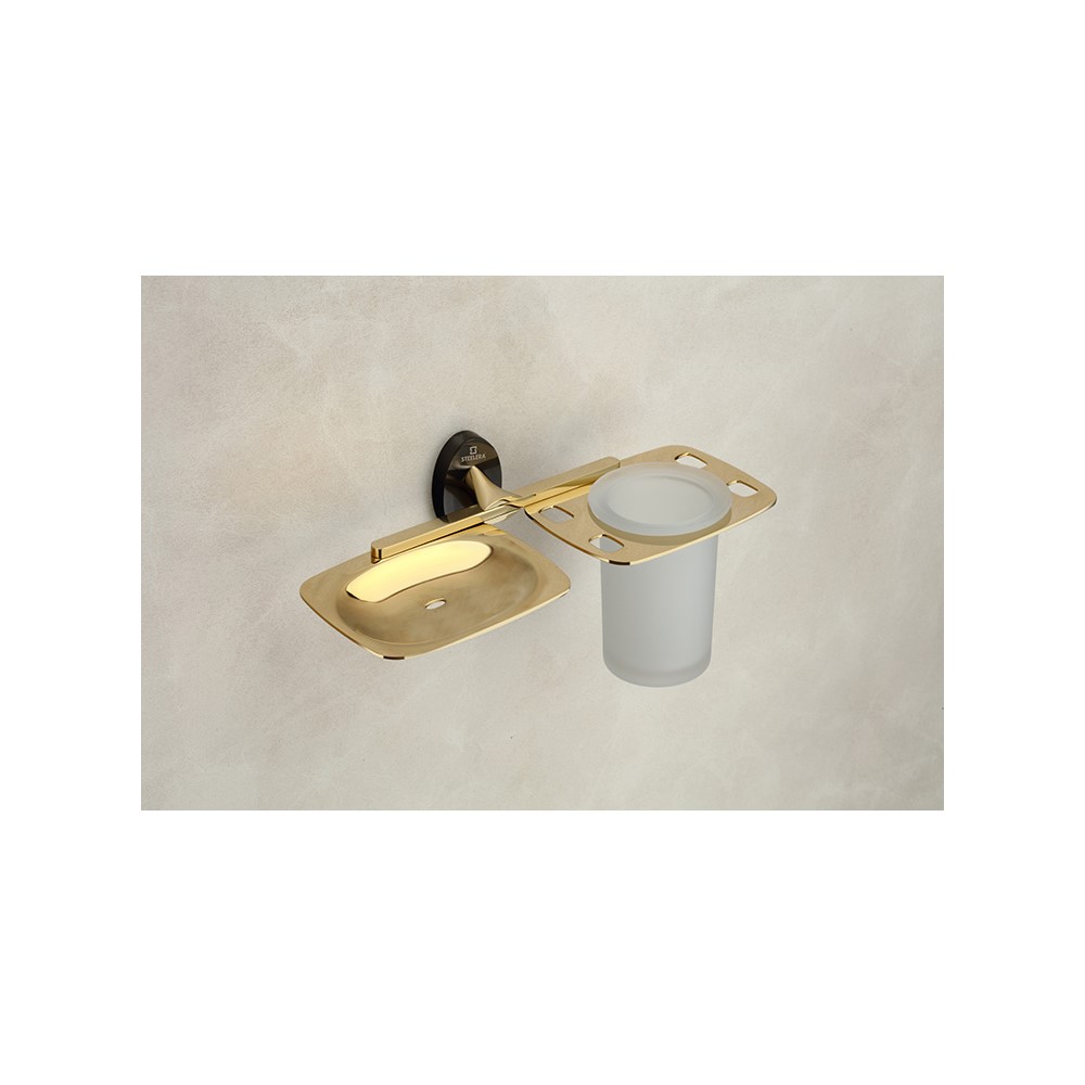 Steelera ST-AG-010 Brass Soap dish with tumbler holder - Aster Gold
