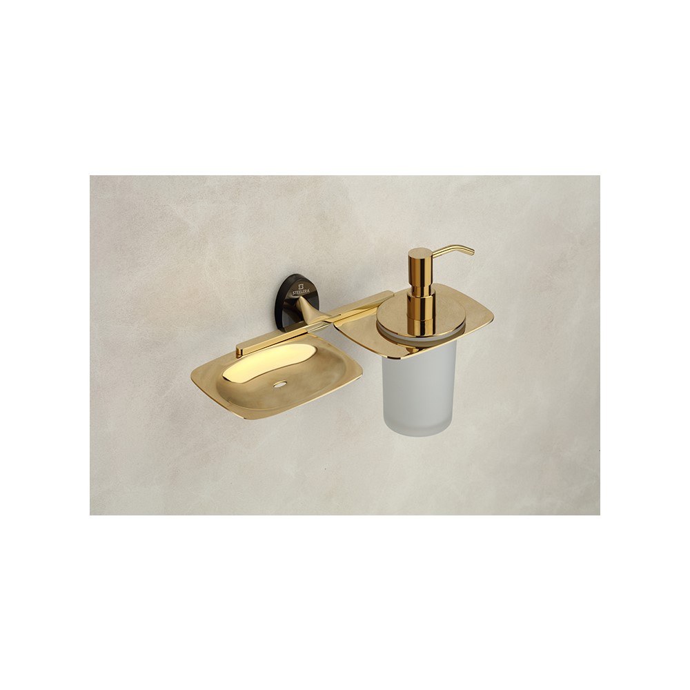 Steelera ST-AG-011 Brass Soap dish with liquid holder - Aster Gold