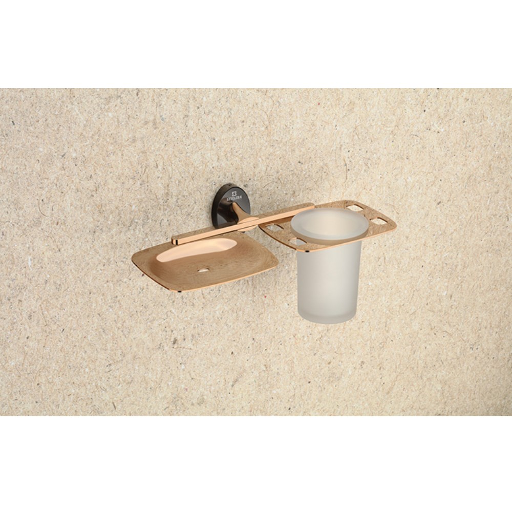 Steelera ST-AR-010 Brass Soap dish with tumbler holder - Aster Rose Gold
