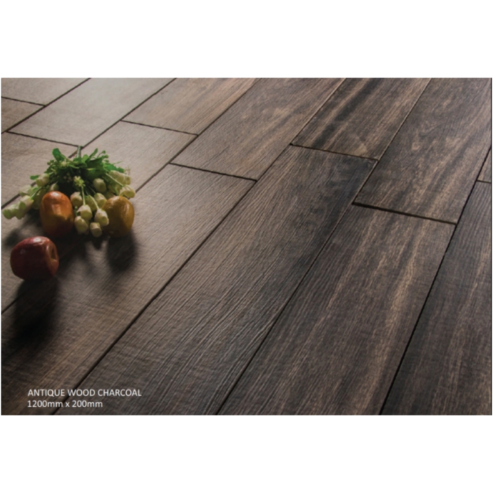 Harmony Treverk TI010009 ANTIQUE WOOD CHARCOAL(1200x200) Glossy Floor Tiles